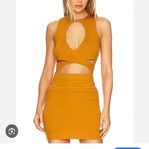 NWT For Love and Lemons Maggie Mustard Knit Set Sz Small Sold Out Online